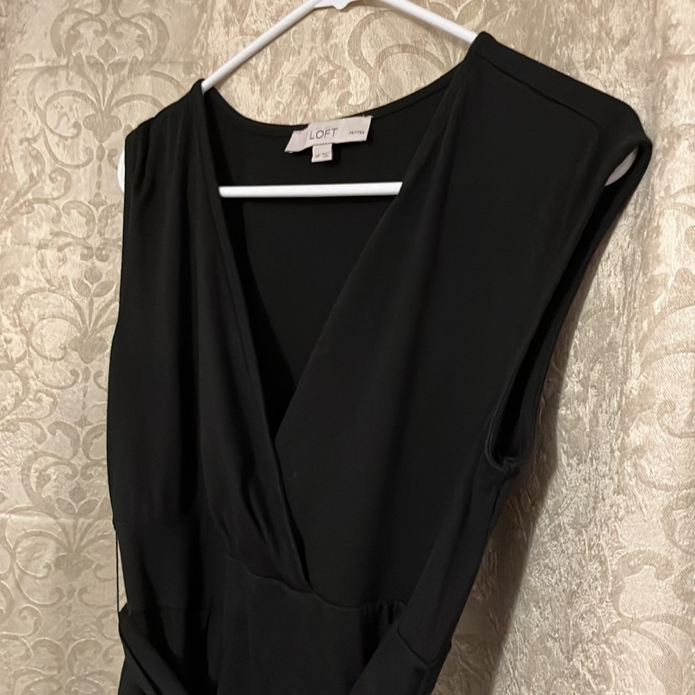 LOFT Faux Wrap Black Dress. Size MP.